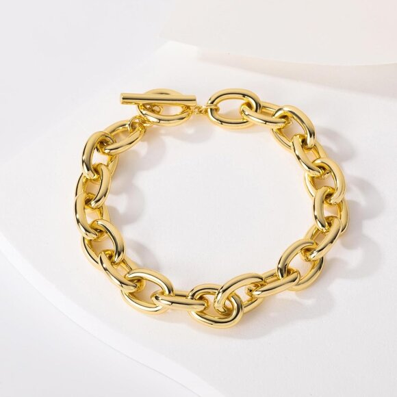 14K Chunky Gold Chain Bracelet Women 7.5 Inch Cuban Rope Toggle Jewelry Gift - Picture 5 of 7